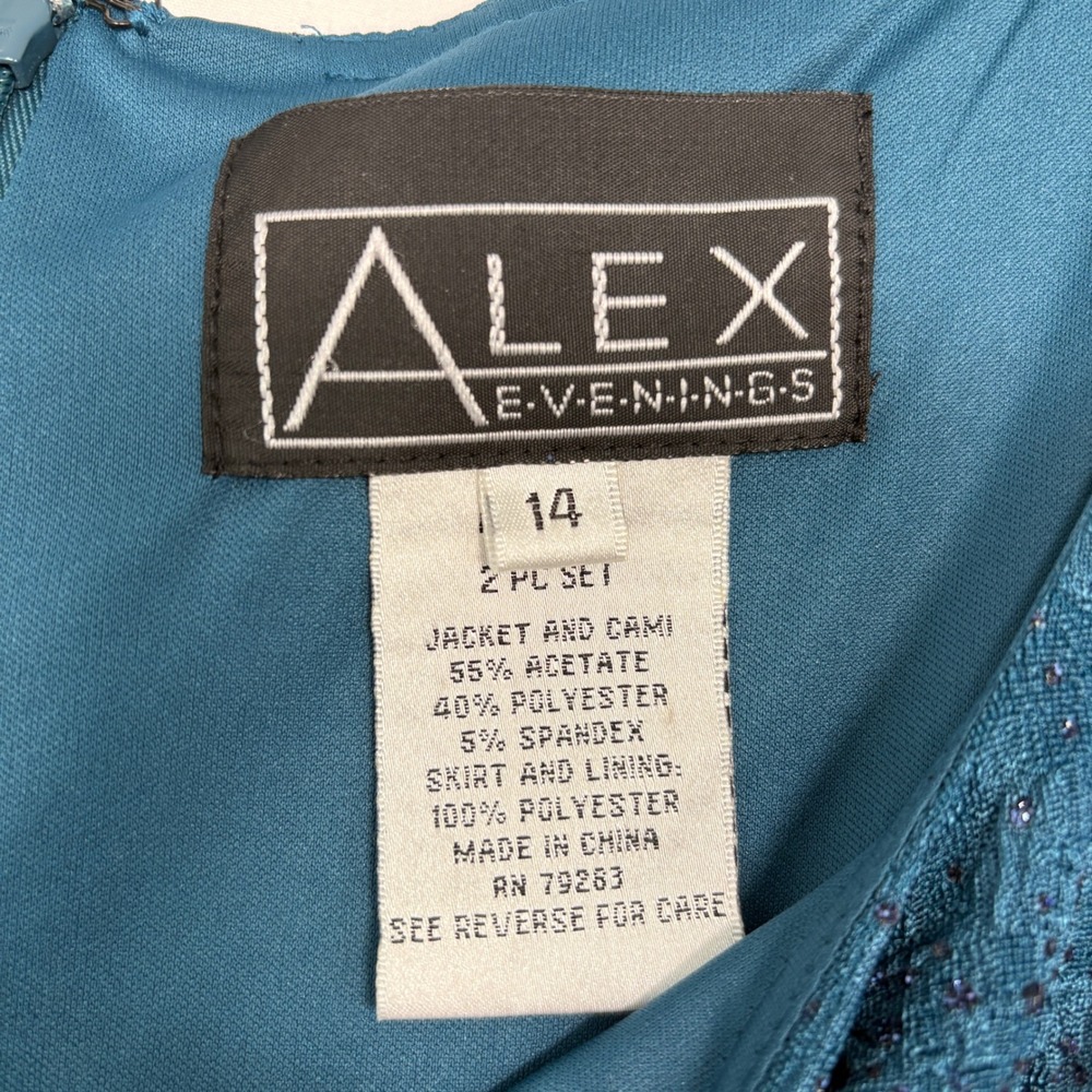 NWT Alex Evenings Womens 2 Piece Maxi Dress Set 14 Teal Glitter Jacket Formal - Picture 6 of 16